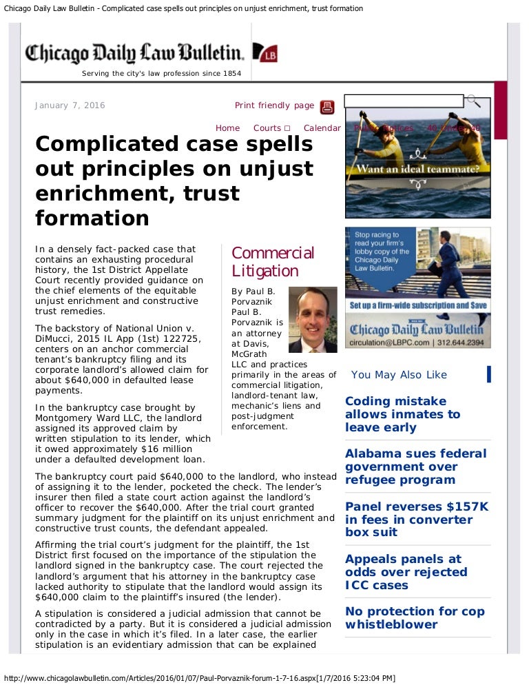 Chicago Daily Law Bulletin Complicated case spells out principles o…