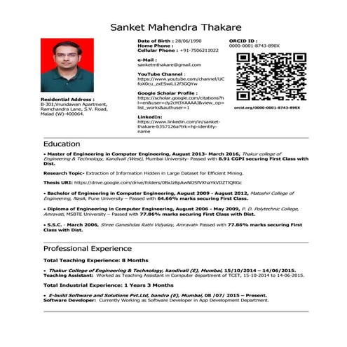 Sanket Thakare- CV- Jan 2016