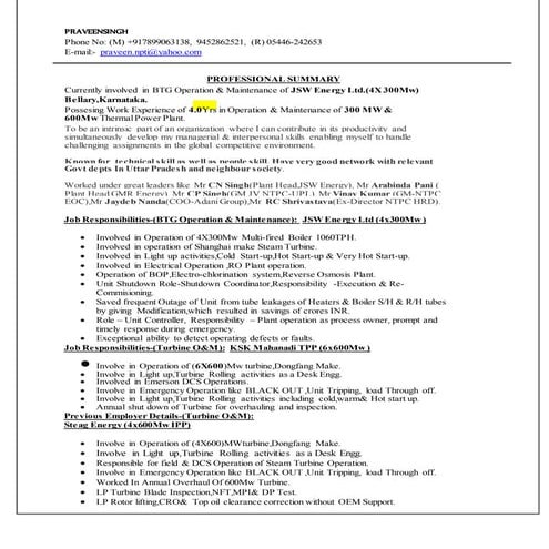 Praveen JSW 4Yrs Exp