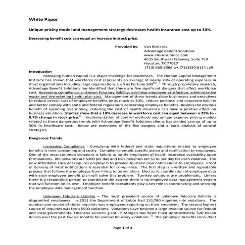 White Paper: Unique pricing model and management strategy decreases health in...