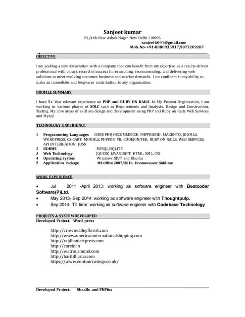Php developer job description | PPT
