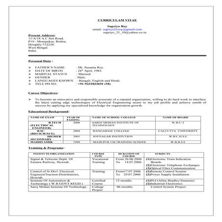 SUPRIYO ROY--CURRICULAM VITAE - Updated
