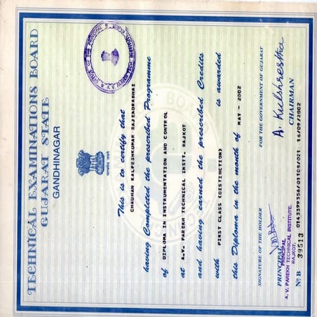 Diploma Inst and control Certificate | PDF