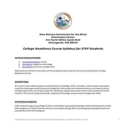 STEP College Readiness Course Syllabus v1
