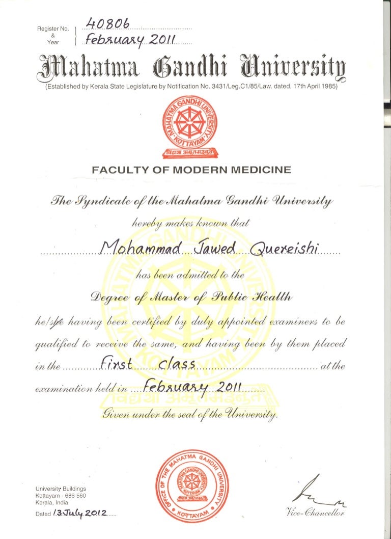 MPH Degree Certificate