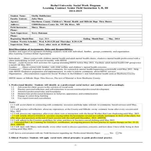 Dahlheimer, Shelby Learning Contract