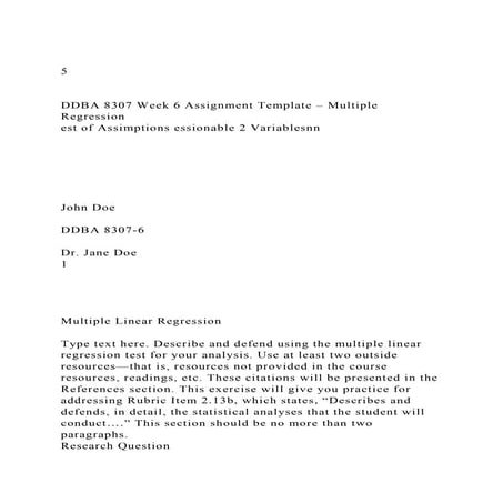 5DDBA 8307 Week 6 Assignment Template – Multiple Regression.docx