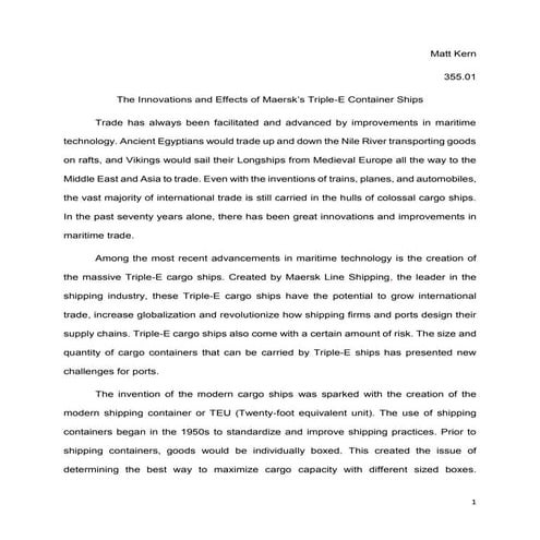 The Innovations and Effects of Maersk’s Triple-E Container Ships