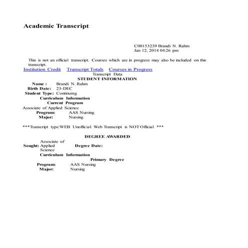 Academic Transcript 02.27.15