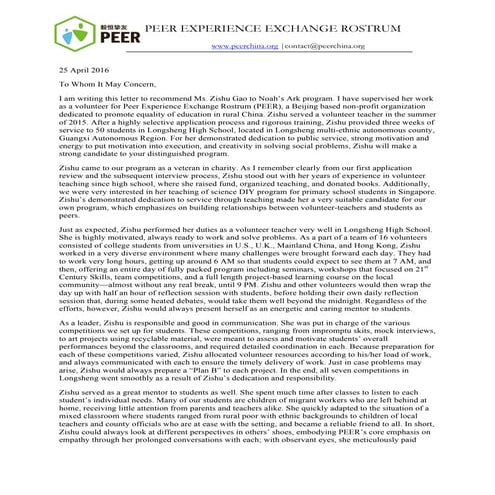 Letter of Recommendation - Zishu Gao