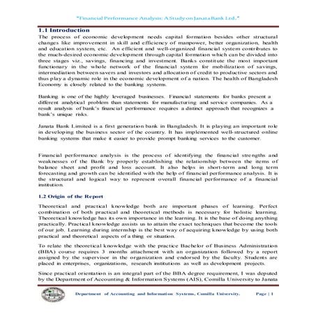 Financial Performance Analysis Of Janata Bank Limited