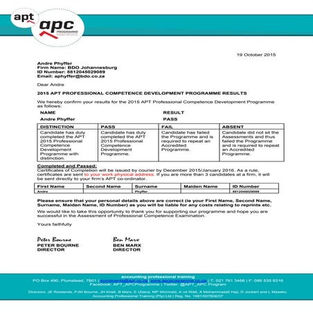2015 APT APC Result Letter (APT Program)