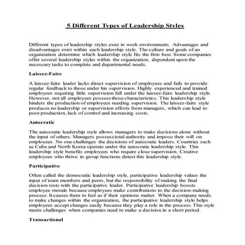 5 different types of leadership styles
