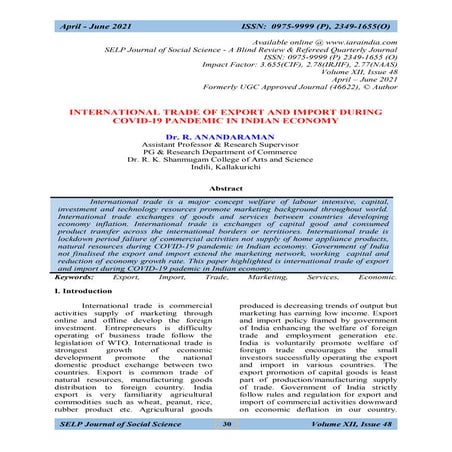 INTERNATIONAL TRADE OF EXPORT AND IMPORT DURING COVID-19 PANDEMIC IN ...