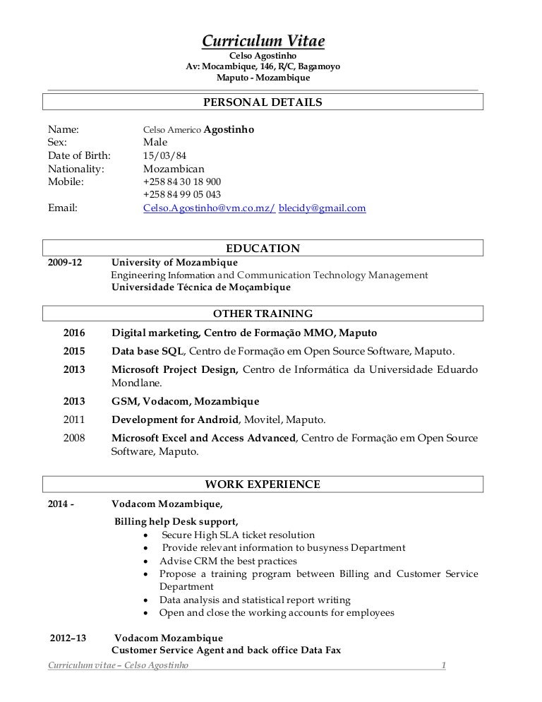 Curriculum vitae mocambique picture