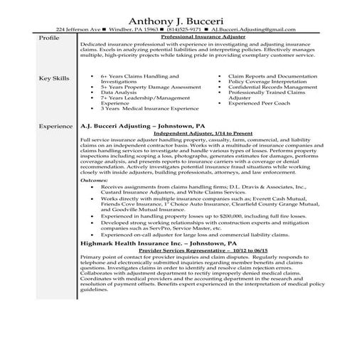 Adjuster Resume | PDF