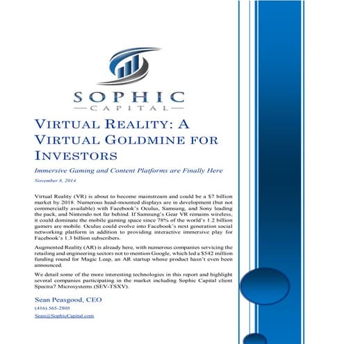 Sophic Capital Virtual Reality Report #1
