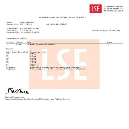 LSE Summer School Transcript 