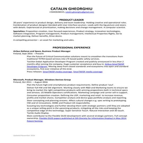 Catalin Gheorghiu Resume November 2016