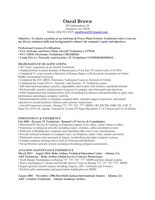 avionics technician resume