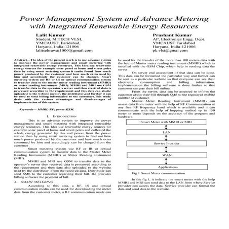 Power Management System and Advance Metering with Integrated Renewable Energy...