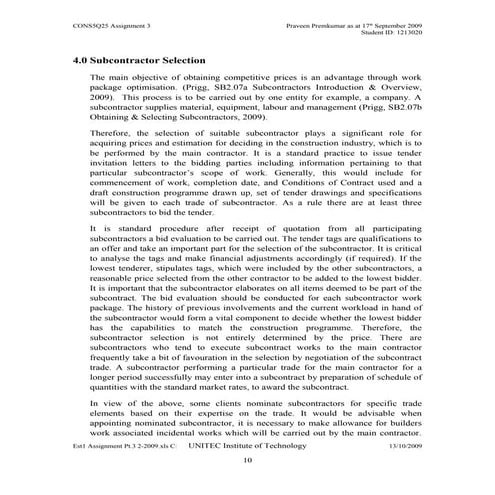 5.0 Subcontractor Selection Ass3 Sem2 '09 | DOC