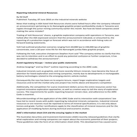 Review of The Joint Ore Reserves Committee (JORC) Code and Mining ...
