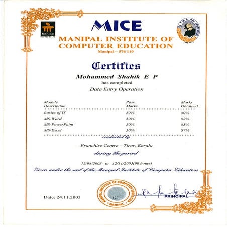 9 - Training Certificate - Data Entry Operation