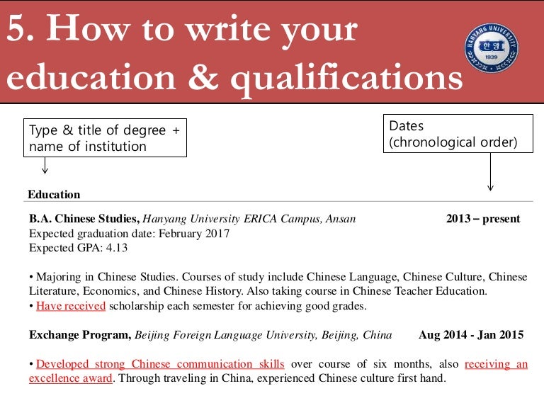 5 education qualifications how to write qualifications