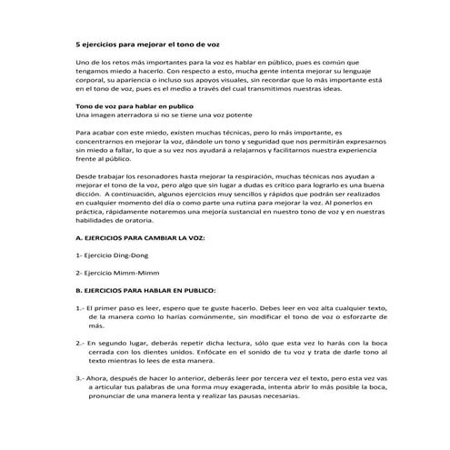 5 ejercicios para mejorar el tono de voz | PDF