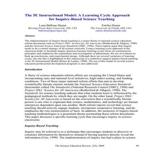 5ELesson Instructional model A learning cycle approach for inquiry-based scie...
