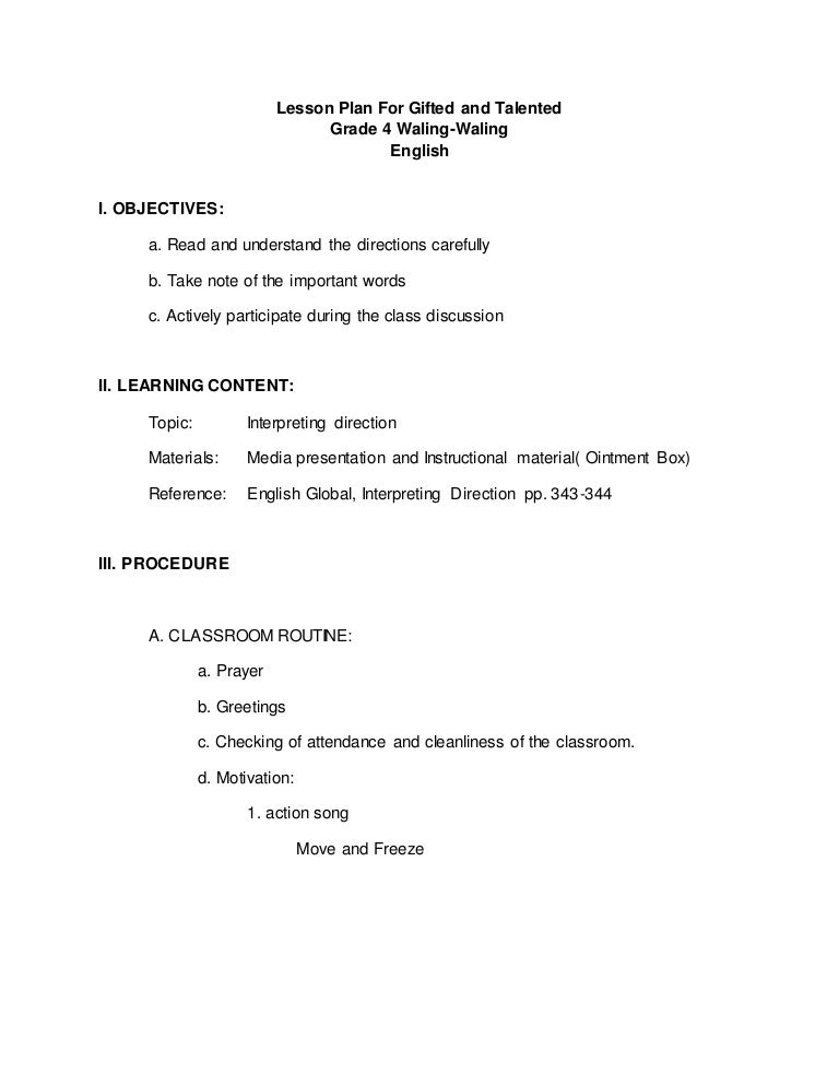ENGLISH LESSON PLAN GRADE 4
