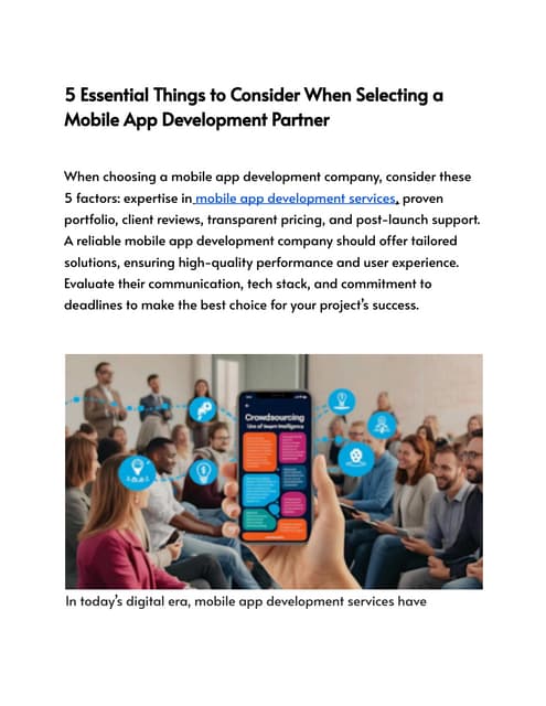 5 Essential Things to Consider When Selecting a Mobile App Development Partner
