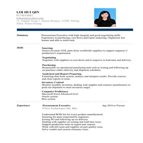 Resume - LOI HUI QIN | PDF