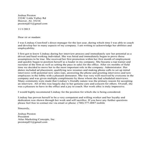 Recommendation Letter ARE INC. | PDF