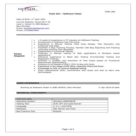 Toshi Jain_ISTQB Certified