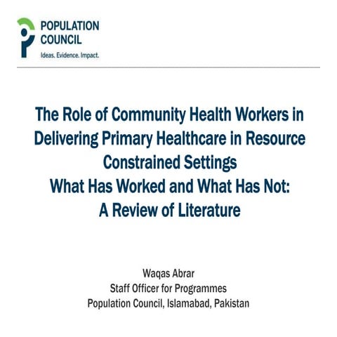 The Role of Community Health Workers in Delivering Primary Healthcare in Reso...