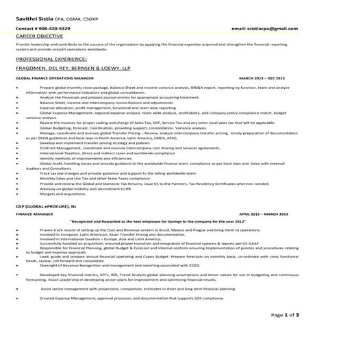 Savvy Sistla_Finance Manager