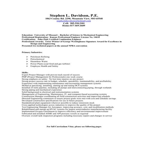 Steve Davidson Engineering  Resume