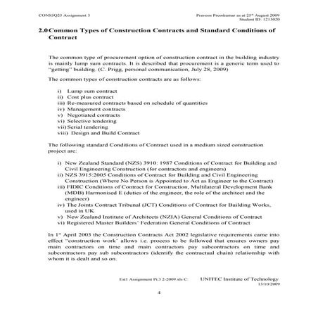 3.0 Common Types of Construction Contracts & Standard Conditions of Contract ...