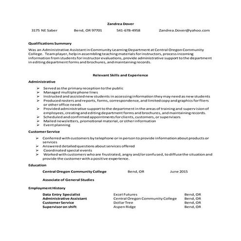 Zandrea Dover resume