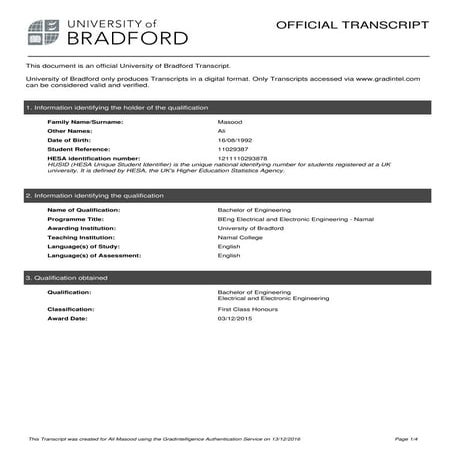 BE Transcript
