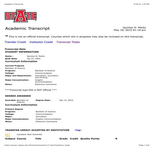 Academic Transcript | PDF