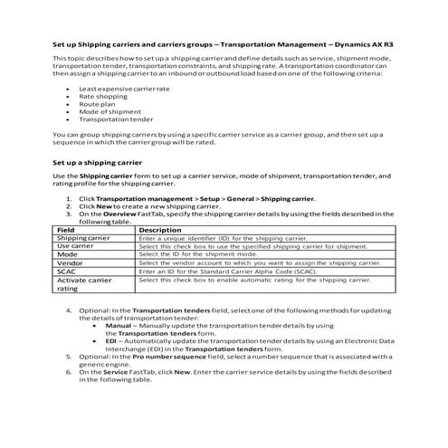 Set up Shipping carriers and carriers groups – Transportation Management – Dy...