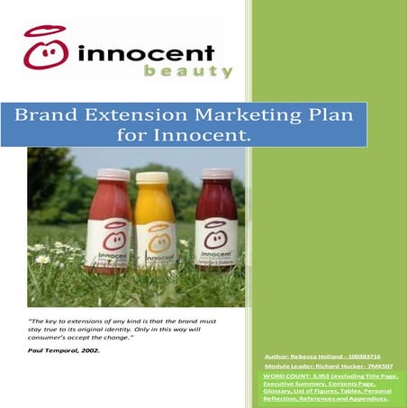 Brand Extention plan for Innocent Smoothies into Innocent beauty.