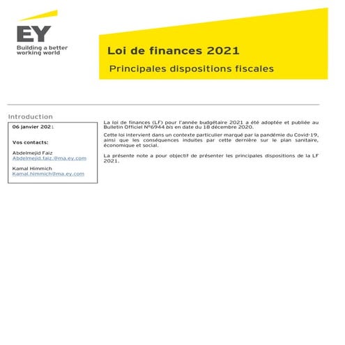 Tax Alerte - Principales dispositions loi de finances 2021