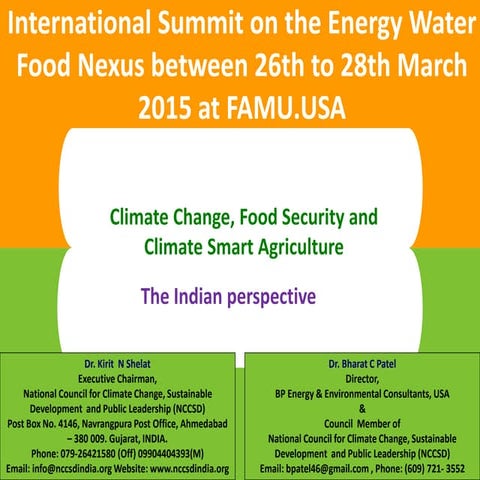 Climate Smart Agriculture  Panel  - FAMU USA March 27,2015