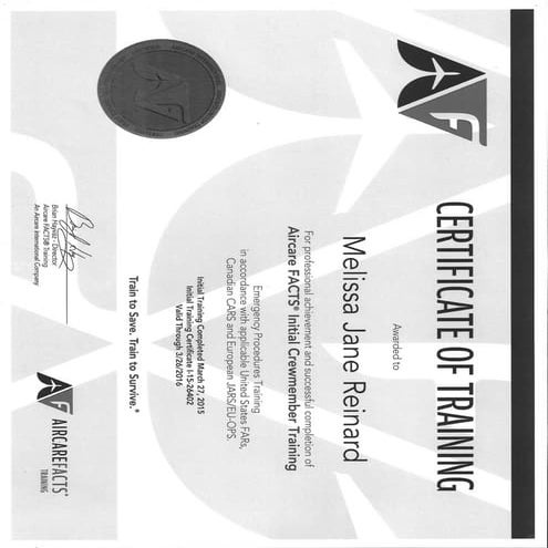 FACTS Emergency Procedures Certificate Melissa Reinard