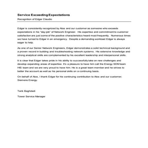 Edgar Claudio Recognition Letter