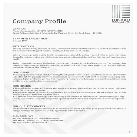 Lunkad Investments Profile | PDF